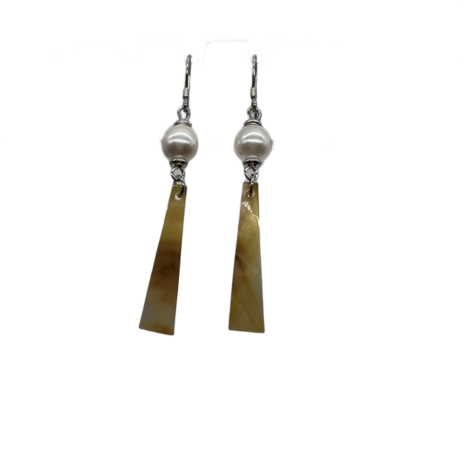Vintage Linear Abalone Shell Drop Earrings For Women Gold Tone Dainty Pearl Statement Earrings