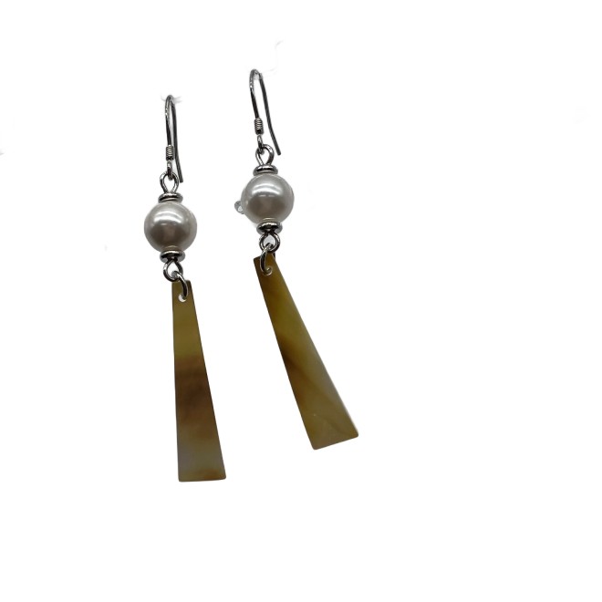 Vintage Linear Abalone Shell Drop Earrings For Women Gold Tone Dainty Pearl Statement Earrings