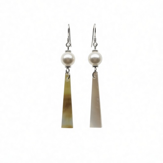 Vintage Linear Abalone Shell Drop Earrings For Women Gold Tone Dainty Pearl Statement Earrings