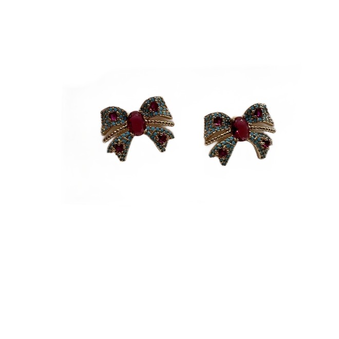 Vintage Bowknot Stud Earrings For Women Gold Tone Dainty Zircon Statement Earrings