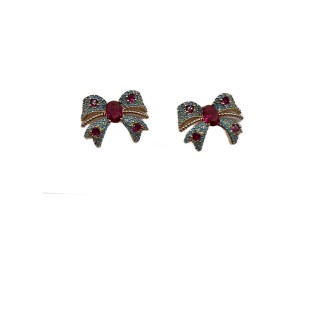 Vintage Bowknot Stud Earrings For Women Gold Tone Dainty Zircon Statement Earrings