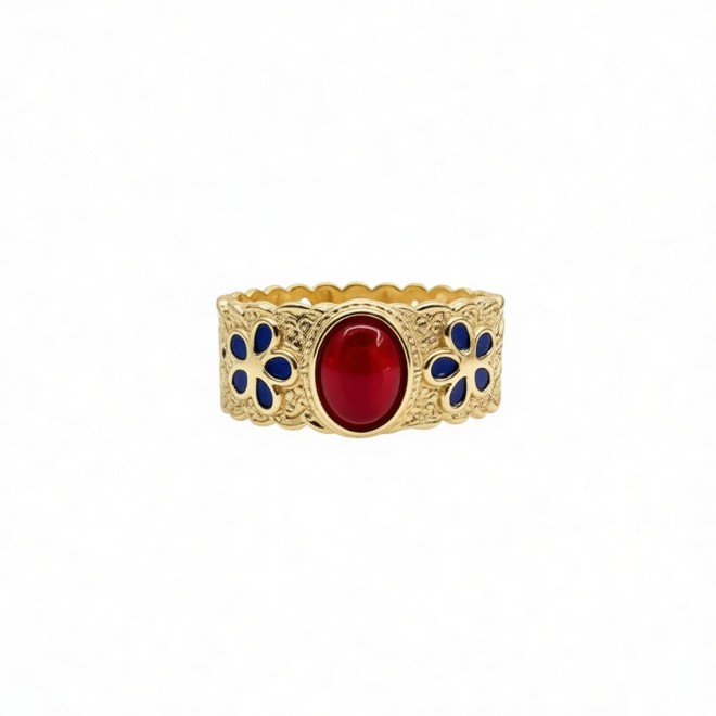 Vintage Enamel Open Statement Ring For Women, Gold-Toned Adjustable Expandable Ring
