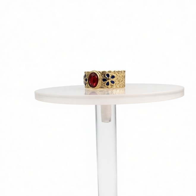 Vintage Enamel Open Statement Ring For Women, Gold-Toned Adjustable Expandable Ring