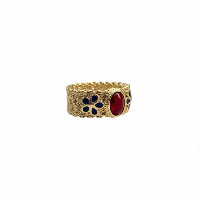 Vintage Enamel Open Statement Ring For Women, Gold-Toned Adjustable Expandable Ring