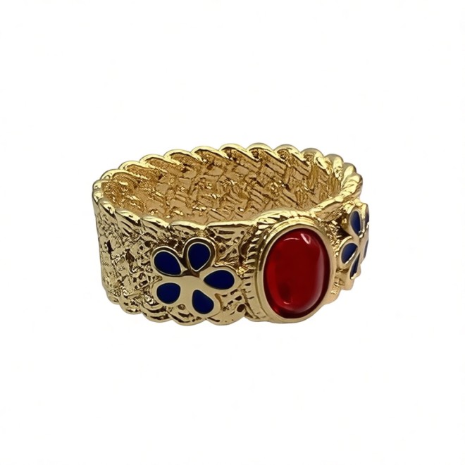 Vintage Enamel Open Statement Ring For Women, Gold-Toned Adjustable Expandable Ring