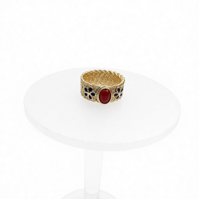 Vintage Enamel Open Statement Ring For Women, Gold-Toned Adjustable Expandable Ring