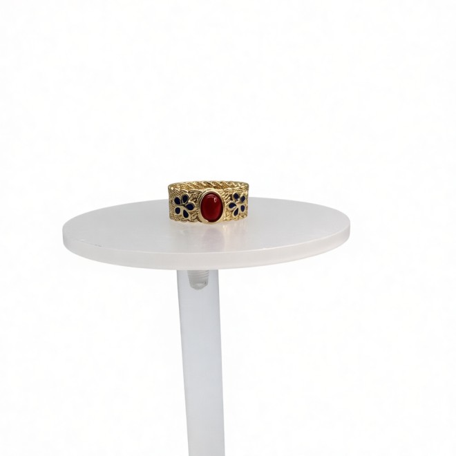 Vintage Enamel Open Statement Ring For Women, Gold-Toned Adjustable Expandable Ring