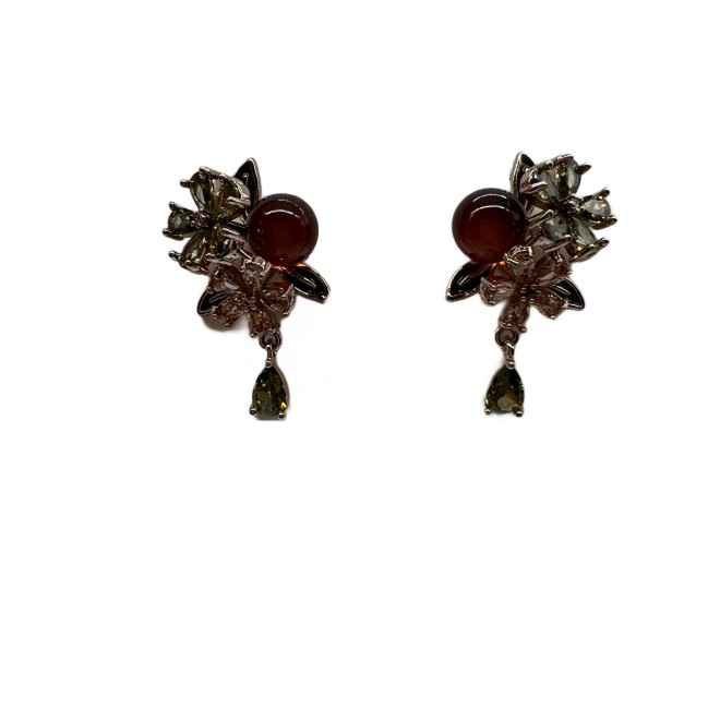 Vintage Zircon Flower Drop Earrings For Women Gold Tone Dainty Statement Earrings