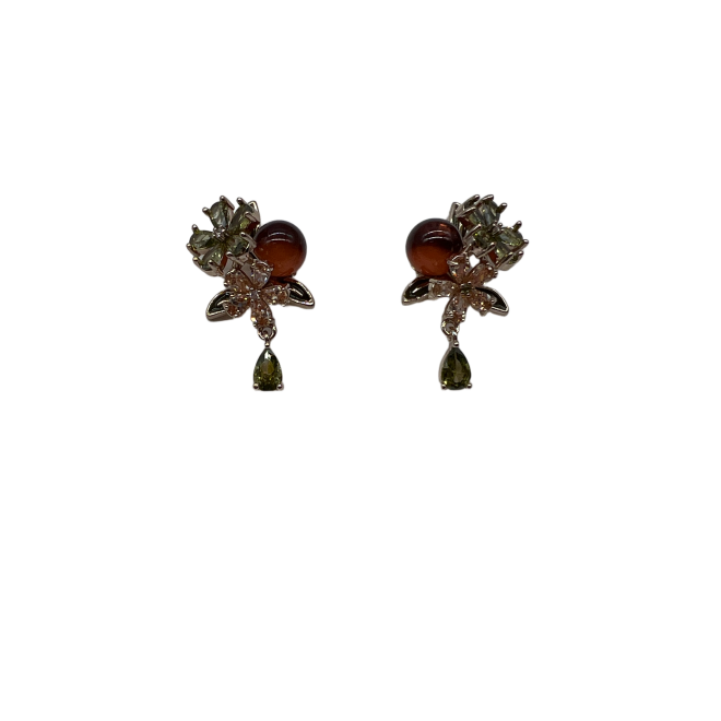 Vintage Zircon Flower Drop Earrings For Women Gold Tone Dainty Statement Earrings