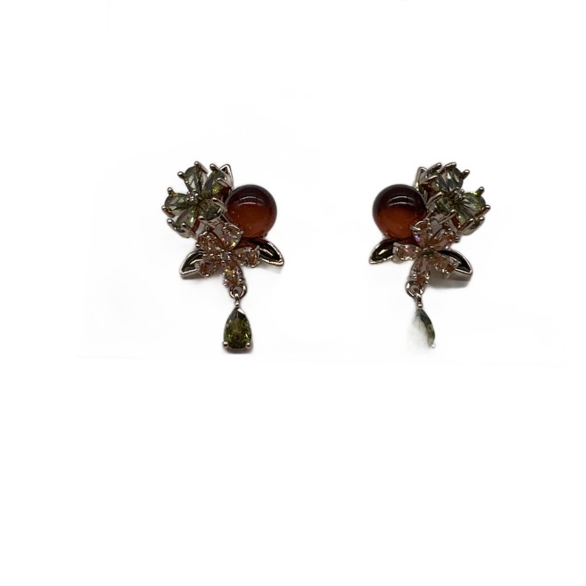 Vintage Zircon Flower Drop Earrings For Women Gold Tone Dainty Statement Earrings