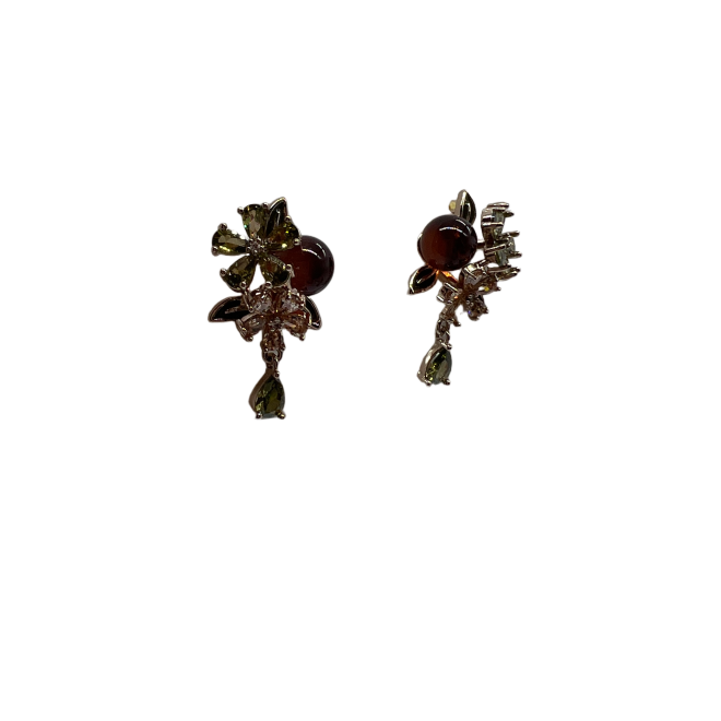Vintage Zircon Flower Drop Earrings For Women Gold Tone Dainty Statement Earrings