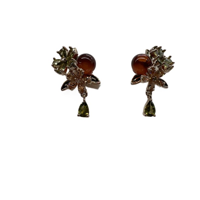 Vintage Zircon Flower Drop Earrings For Women Gold Tone Dainty Statement Earrings