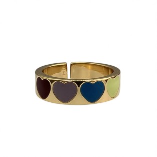 Vintage Colorful Heart Open Statement Ring For Women, Gold-Toned Adjustable Expandable Ring