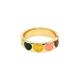 Vintage Colorful Heart Open Statement Ring For Women, Gold-Toned Adjustable Expandable Ring