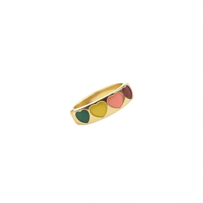 Vintage Colorful Heart Open Statement Ring For Women, Gold-Toned Adjustable Expandable Ring