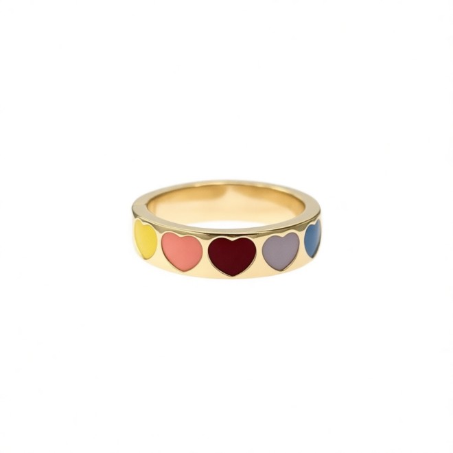 Vintage Colorful Heart Open Statement Ring For Women, Gold-Toned Adjustable Expandable Ring