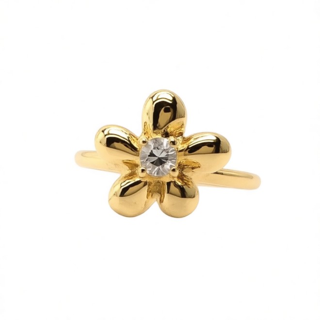 Vintage Gold Flower Open Statement Ring For Women, Gold-Toned Adjustable Expandable Ring