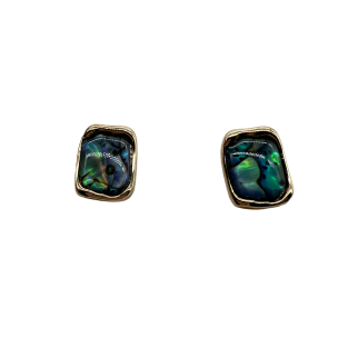 Elegant Rectangle Abalone Shell Stud Earrings For Women Gold Tone Dainty Statement Earrings