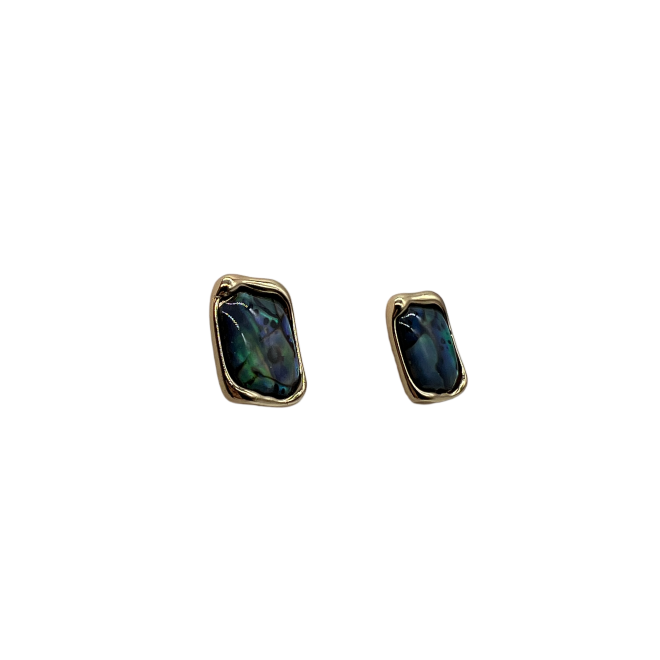 Elegant Rectangle Abalone Shell Stud Earrings For Women Gold Tone Dainty Statement Earrings