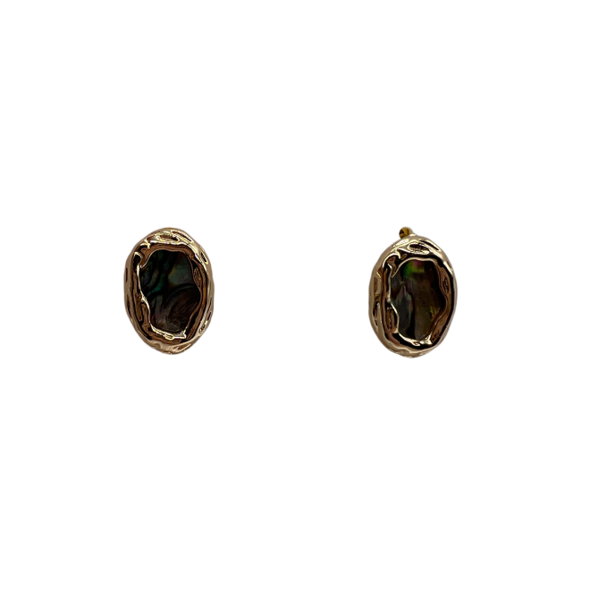 Vintage Abalone Shell Stud Earrings For Women Gold Tone Dainty Statement Earrings