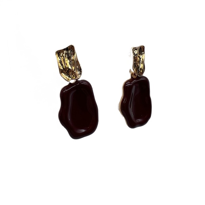 Vintage Wine Red Irregular Shape Drop Earrings For Women Gold Tone Dainty Statement Earrings