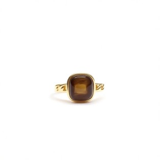 Vintage Oval Natural Stone Open Statement Ring For Women, Gold-Toned Adjustable Expandable Ring
