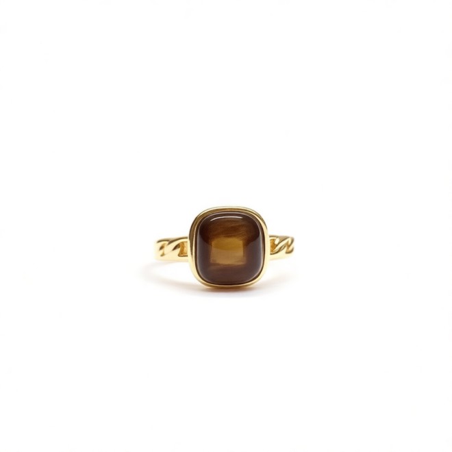 Vintage Oval Natural Stone Open Statement Ring For Women, Gold-Toned Adjustable Expandable Ring