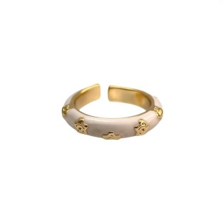 Vintage White Enamel Open Statement Ring For Women,Gold-Toned Adjustable Expandable Ring