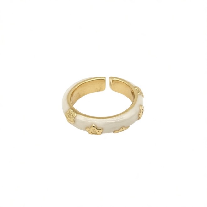 Vintage White Enamel Open Statement Ring For Women,Gold-Toned Adjustable Expandable Ring