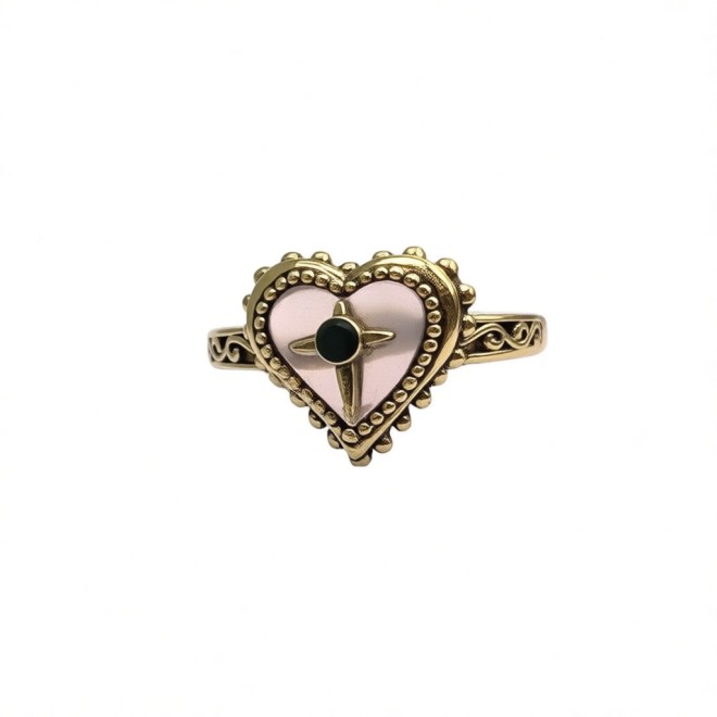 Vintage Heart-shaped Shell Open Statement Ring For Women,Gold-Toned Adjustable Expandable Ring