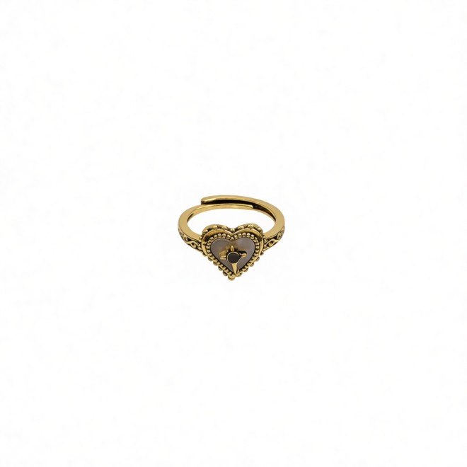 Vintage Heart-shaped Shell Open Statement Ring For Women,Gold-Toned Adjustable Expandable Ring