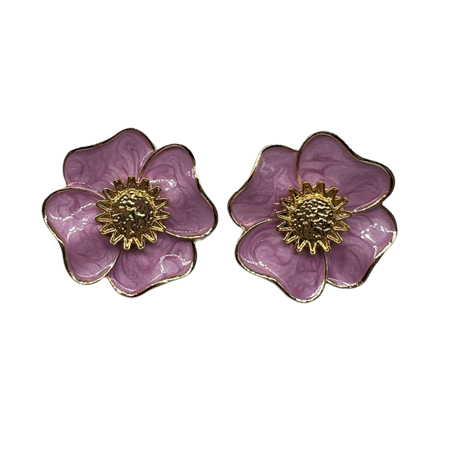 Vintage Pink Flower Stud Earrings For Women Gold Tone Dainty Statement Earrings