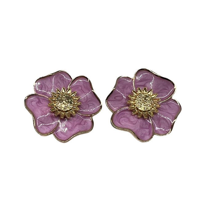 Vintage Pink Flower Stud Earrings For Women Gold Tone Dainty Statement Earrings