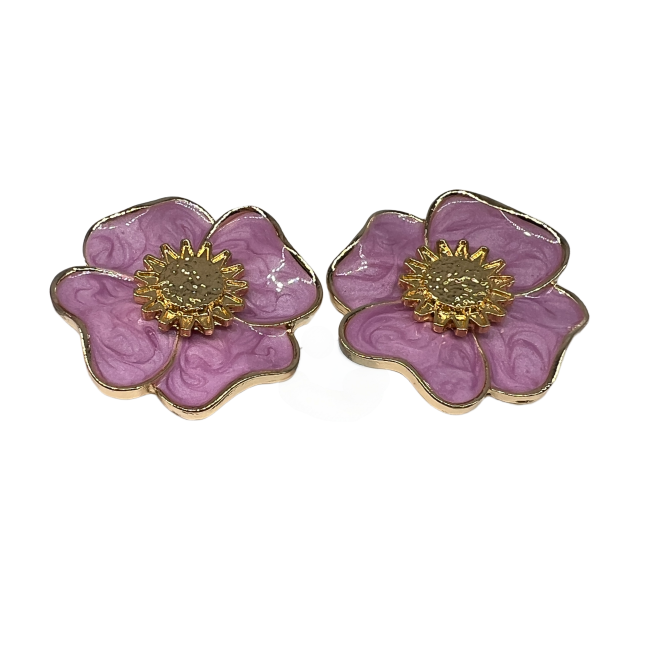 Vintage Pink Flower Stud Earrings For Women Gold Tone Dainty Statement Earrings