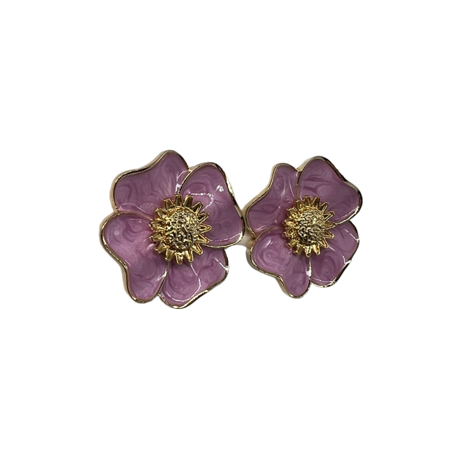 Vintage Pink Flower Stud Earrings For Women Gold Tone Dainty Statement Earrings