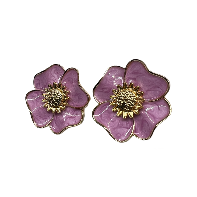 Vintage Pink Flower Stud Earrings For Women Gold Tone Dainty Statement Earrings