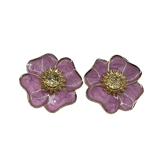 Vintage Pink Flower Stud Earrings For Women Gold Tone Dainty Statement Earrings