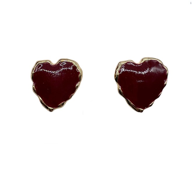 Vintage Red Heart Stud Earrings For Women Gold Tone Dainty Statement Earrings