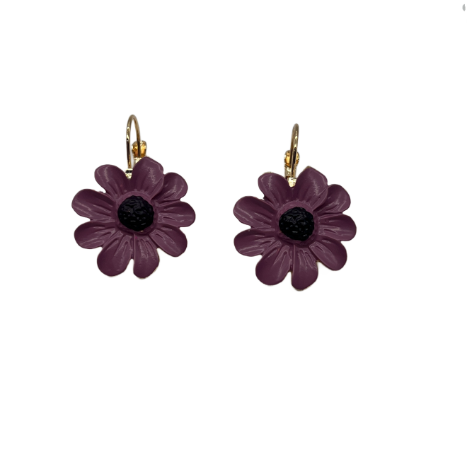 Vintage Purple Daisy Hoop Earrings For Women Gold Tone Dainty Statement Earrings