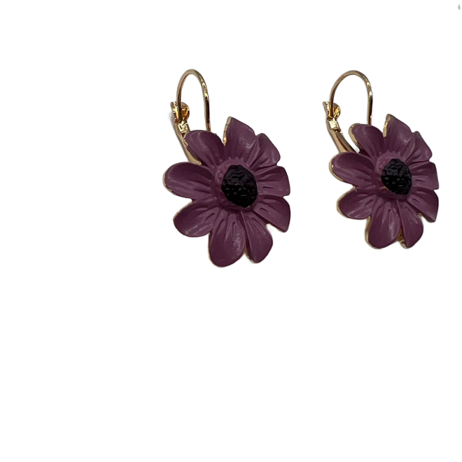 Vintage Purple Daisy Hoop Earrings For Women Gold Tone Dainty Statement Earrings