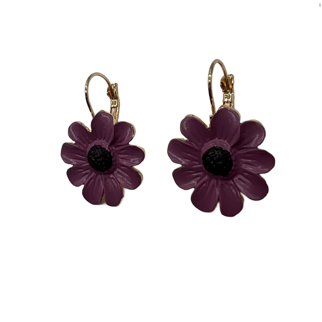 Vintage Purple Daisy Hoop Earrings For Women Gold Tone Dainty Statement Earrings