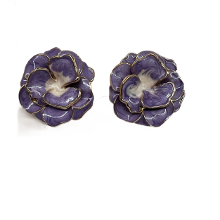 Vintage Purple Camellia Stud Earrings For Women Gold Tone Dainty Statement Earrings