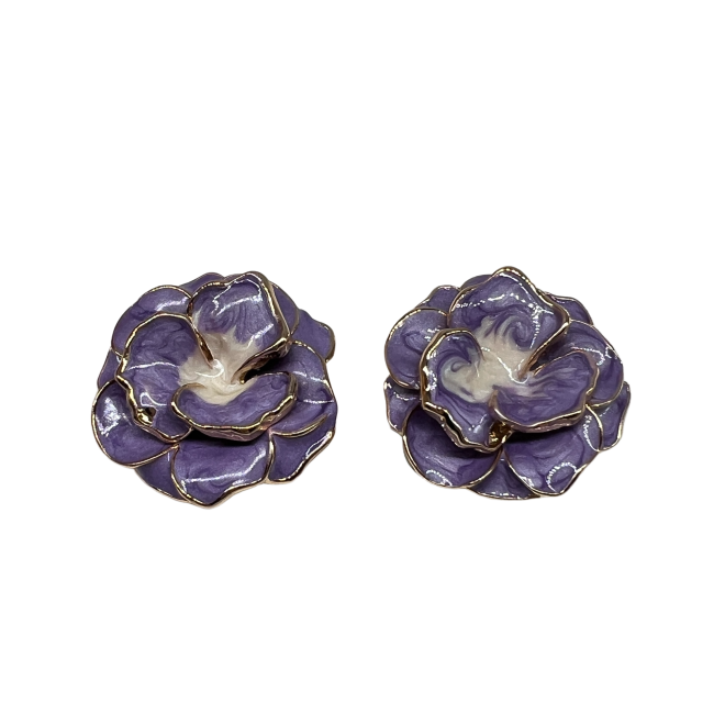 Vintage Purple Camellia Stud Earrings For Women Gold Tone Dainty Statement Earrings