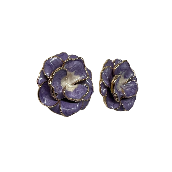 Vintage Purple Camellia Stud Earrings For Women Gold Tone Dainty Statement Earrings