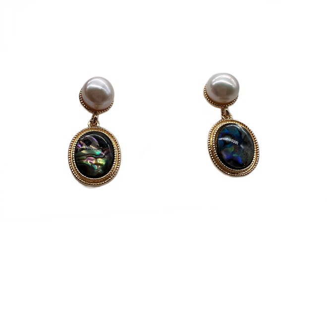 Vintage Abalone Shell Drop Earrings For Women Gold Tone Dainty Pearl Statement Earrings
