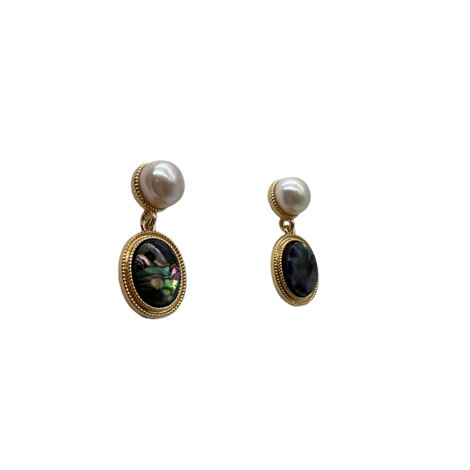 Vintage Abalone Shell Drop Earrings For Women Gold Tone Dainty Pearl Statement Earrings