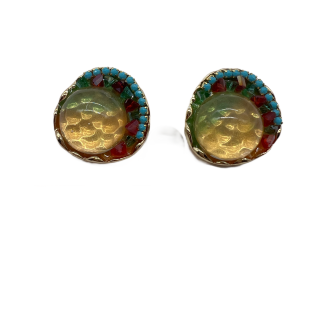 Vintage Round Stud Earrings For Women Gold Tone Dainty Glass Statement Earrings