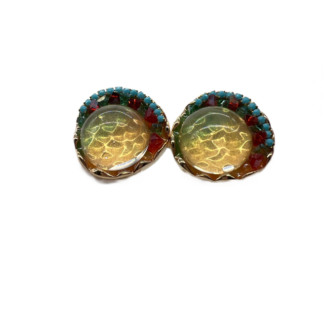Vintage Round Stud Earrings For Women Gold Tone Dainty Glass Statement Earrings