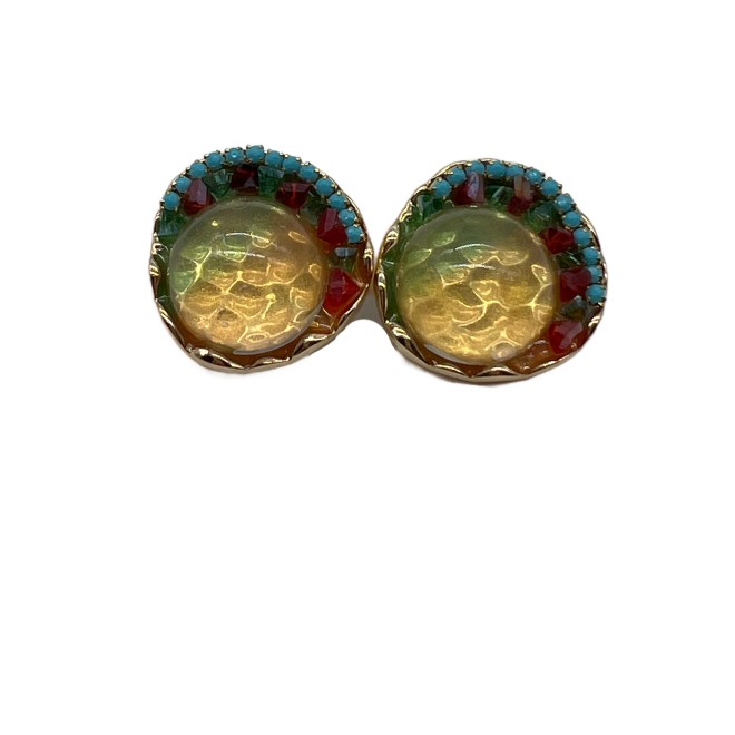 Vintage Round Stud Earrings For Women Gold Tone Dainty Glass Statement Earrings