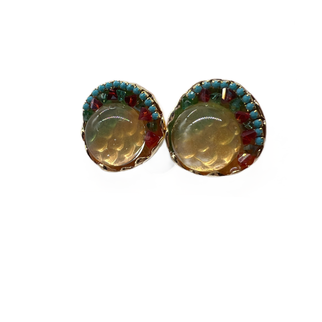 Vintage Round Stud Earrings For Women Gold Tone Dainty Glass Statement Earrings